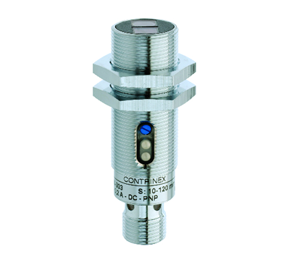 Sensores fotoelÃ©ctricos cilindricos de reflexÃ£o no objecto c/ supressÃ£o de fundo, M18, alcance 120 mm, PNP, c/ cabo