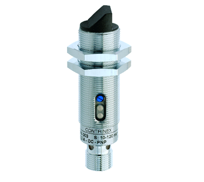 Sensores fotoelÃ©ctricos cilindricos de reflexÃ£o no objecto c/ supressÃ£o de fundo, detecÃ§Ã£o em Ã¢ngulo recto, M18, alcance 120 mm, PNP, c/ cabo