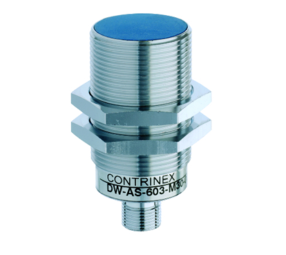 Sensores indutivos cilÃ­ndricos M30, faceados, alcance 10mm, c/ conector M12